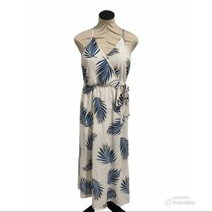 Blue leaf feather maxi dress
